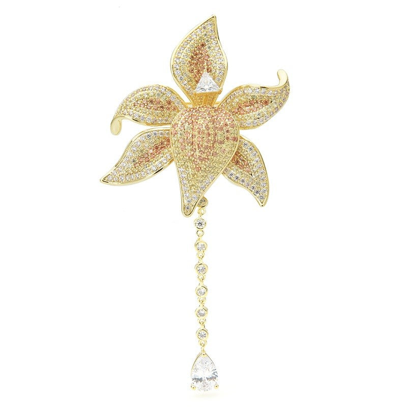 Broche Collier En Forme D'Orchidée - Bijou Fantaisie Occasion - Bon état