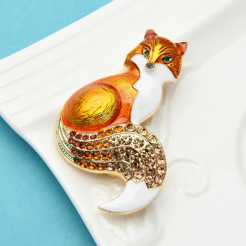 broche de renard bicolore en strass vintage /Tout neuf /Avec boîte
