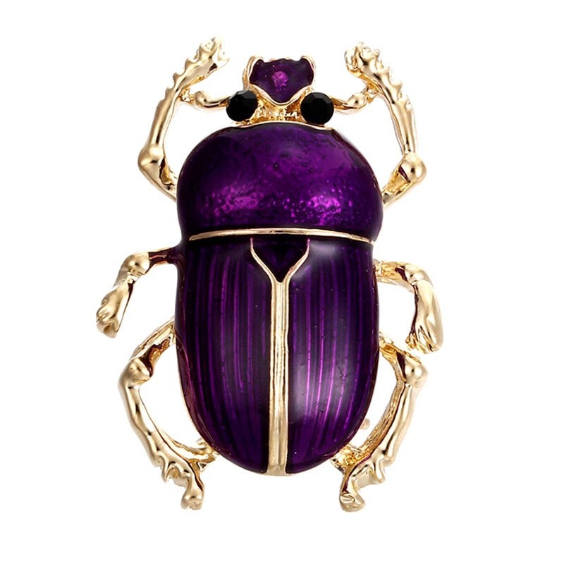 Broche Scarabée Vintage En Métal Doré Et Saumon - Bijou Fantaisie Occasion Bon état