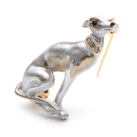 Dog Brooch<br> Chrome Greyhound