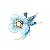 Broche oiseau bleu azur