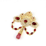 broche ancienne rouge et dorée