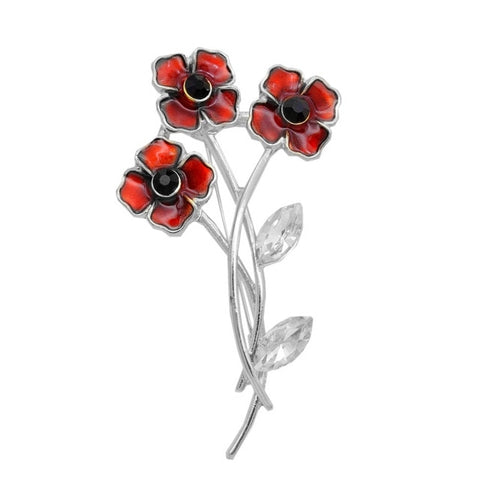 Flower Brooch<br> Poppy with Shiny Stems