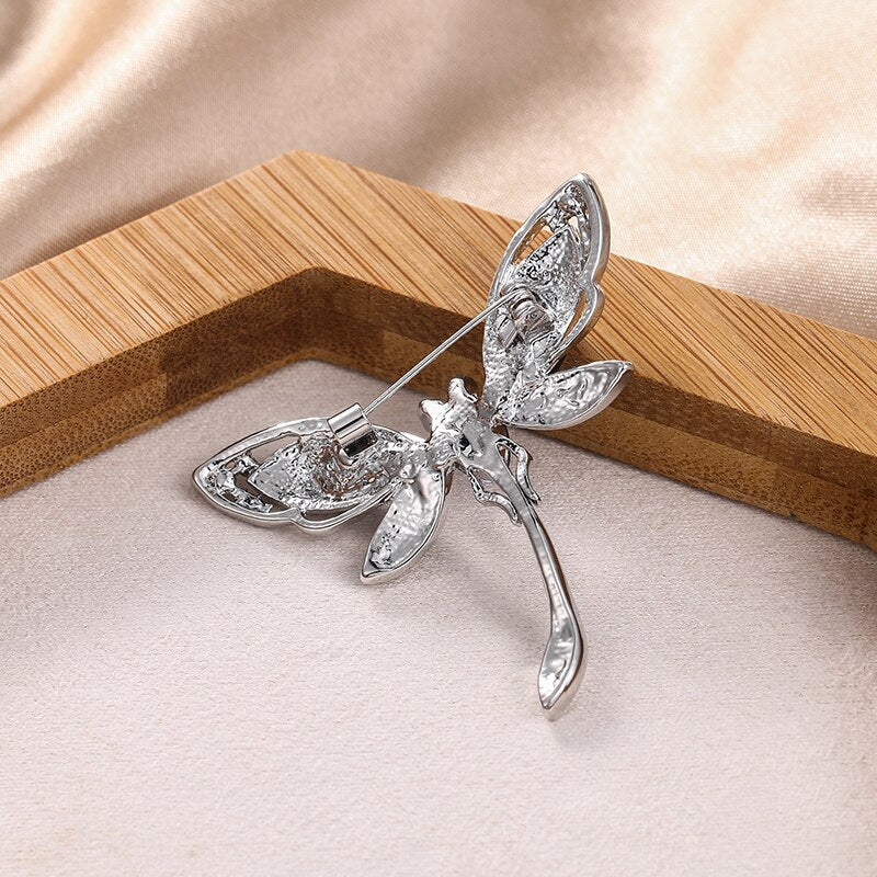 Grande Broche Libellule Strass Bleue - Métal Email - Fantaisie Femme