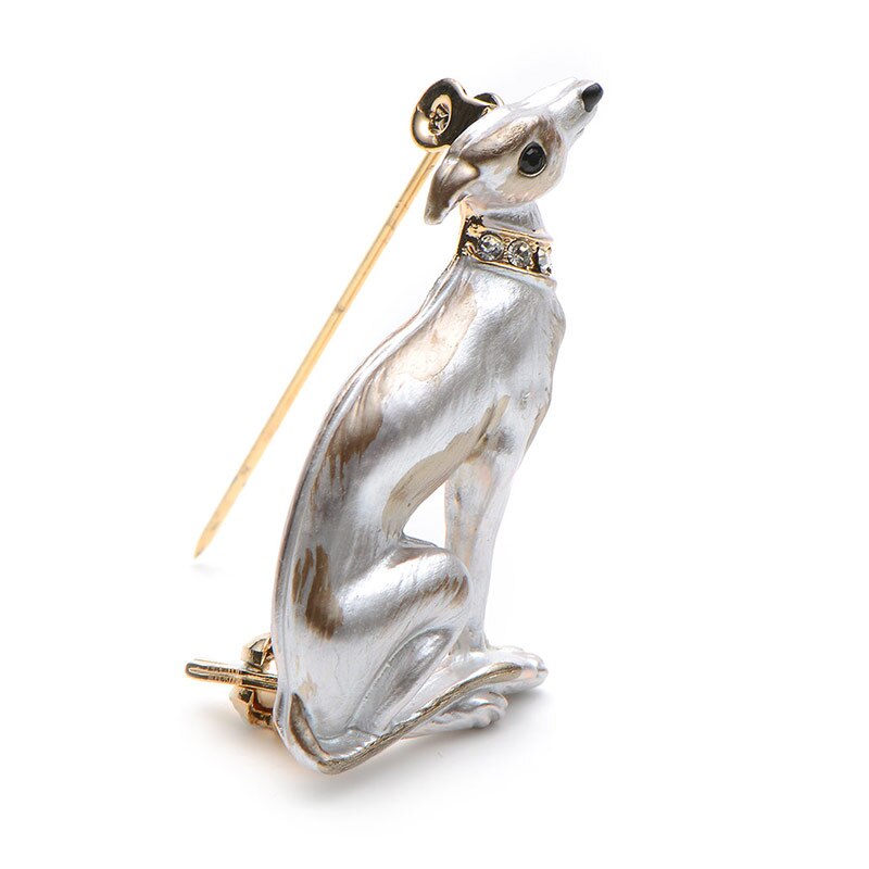 Broche Chien Lévrier Vintage Métal Doré - Style Art Déco Années 90 - Occasion