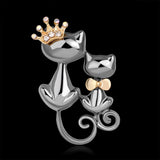 Cat Brooch<br> Silver Duo
