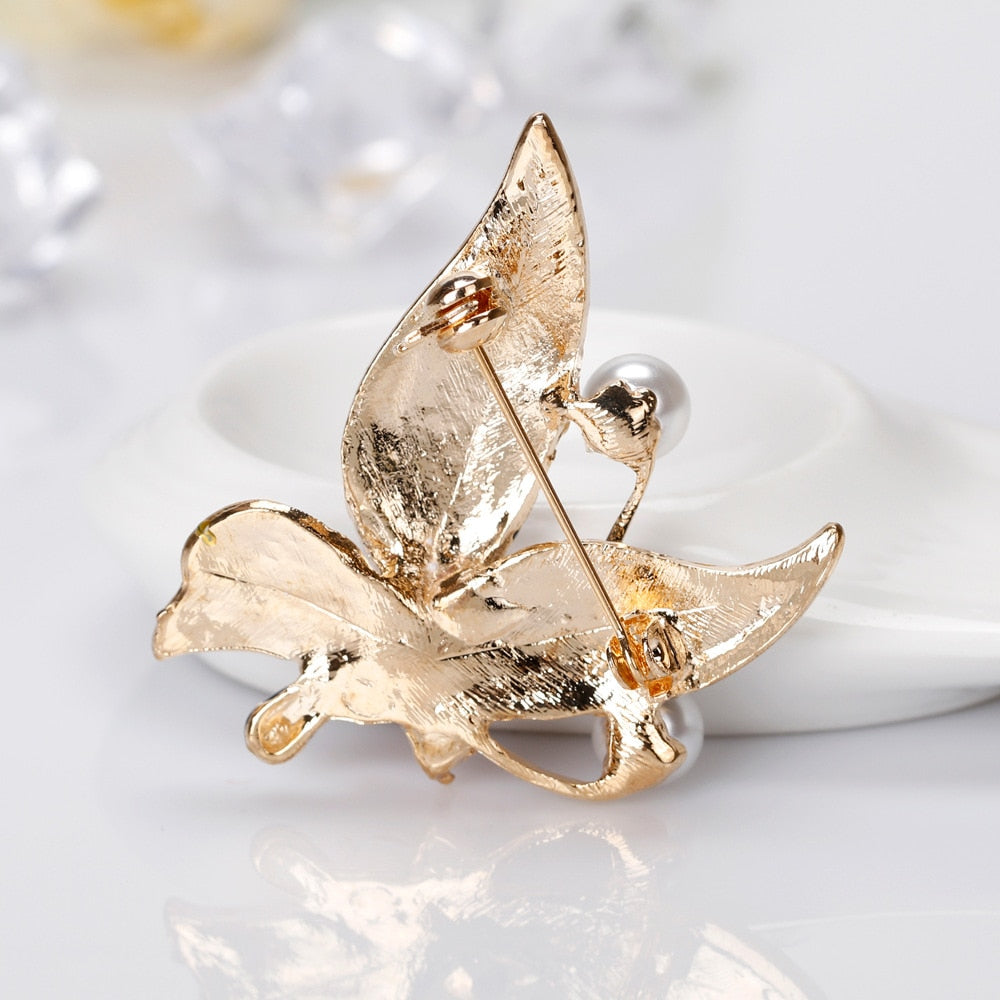 Broche Papillon MVX En émail Noir Et Bronze Avec Strass Bleus - Occasion Très Bon état