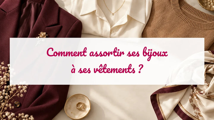 Blazer bordeaux, chemisier crème et bijoux dorés assortis