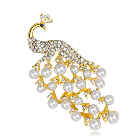 Broche Paon Perle Doré