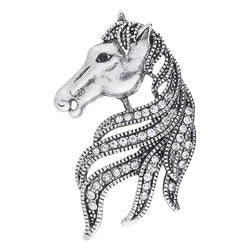 Broche cheval métal et strass doré antique