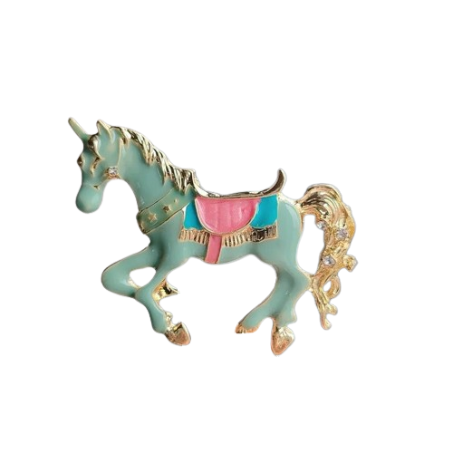 Broche cheval en émail vert
