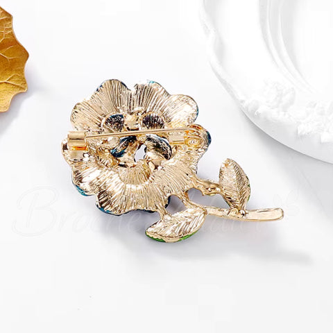 Broche fleur rose bleu marine épingle