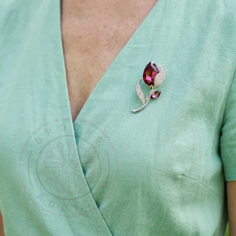 Broche Fleur <br>Rose Crystal