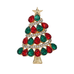Broche de Noël Arbre de Noël rouge et verte ornée de strass