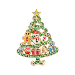 Broche de Noël en forme de sapin vert ornée de strass colorés