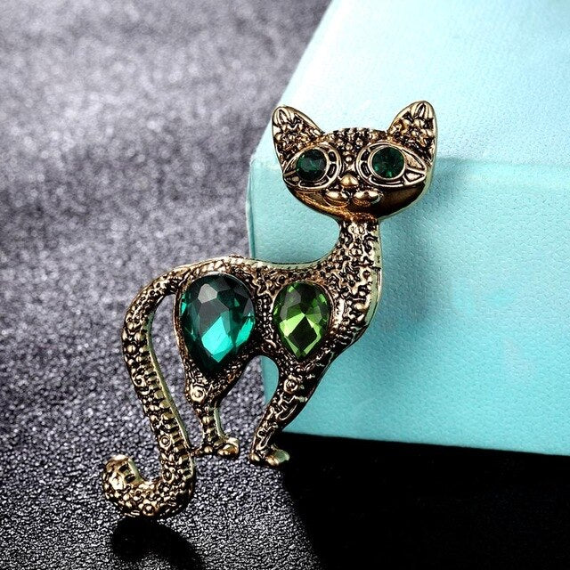 Broche Chat Doré Perlé