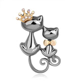 broche chat argent duo