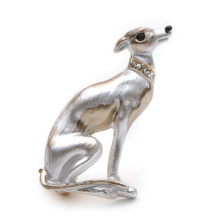 broche chien lévrier chromé