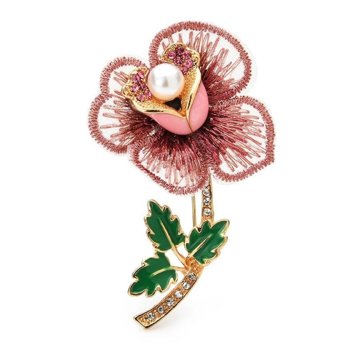 broche fleur rose charnel