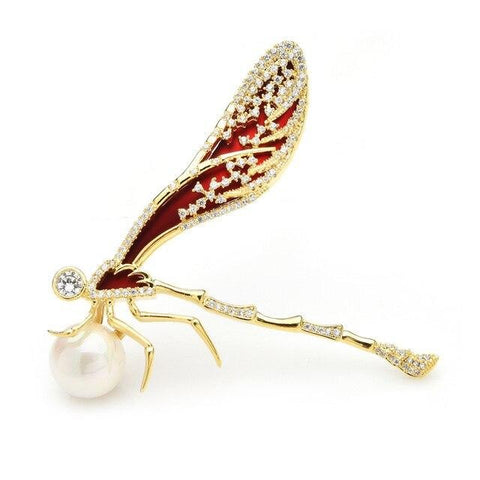 broche libellule perle rare rouge