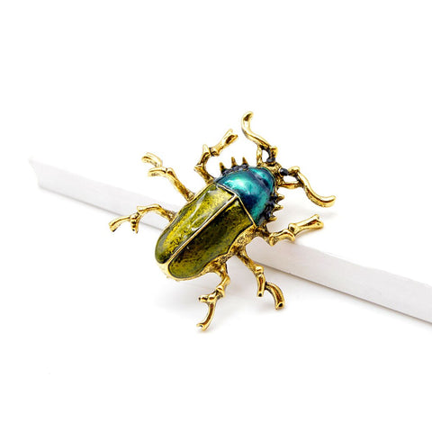 broche scarabée verte et bleue