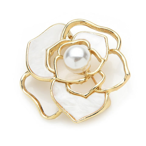 broche rose blanche & perle