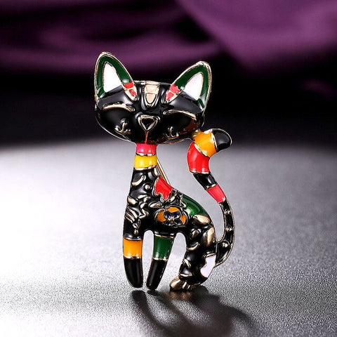 Broche Chat<br> Noir Émail