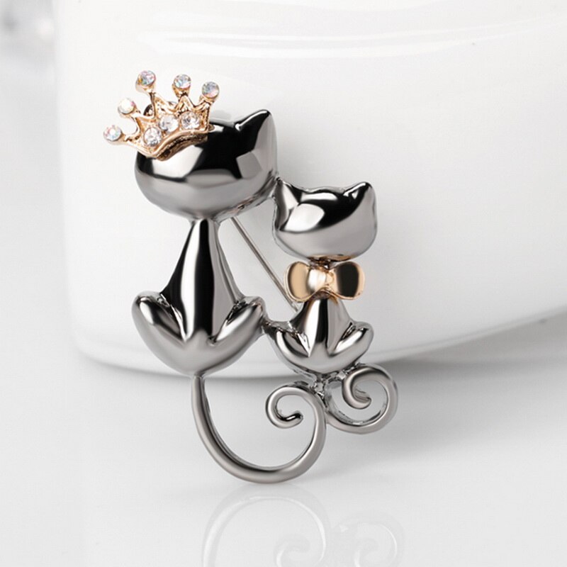 Broche Chat Argent Duo