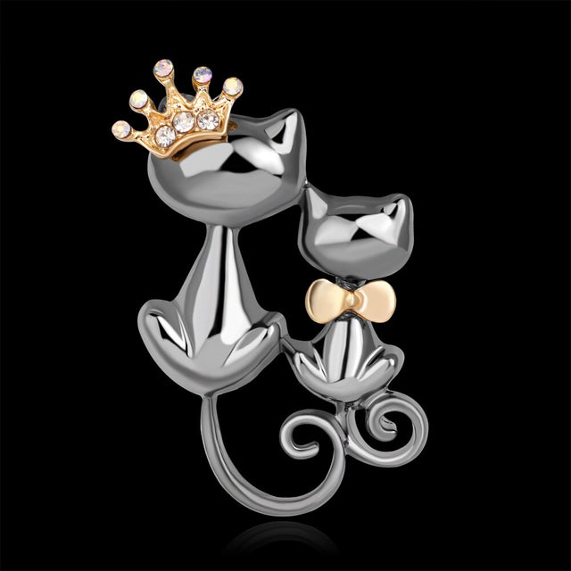 Broche Chat Argent Duo